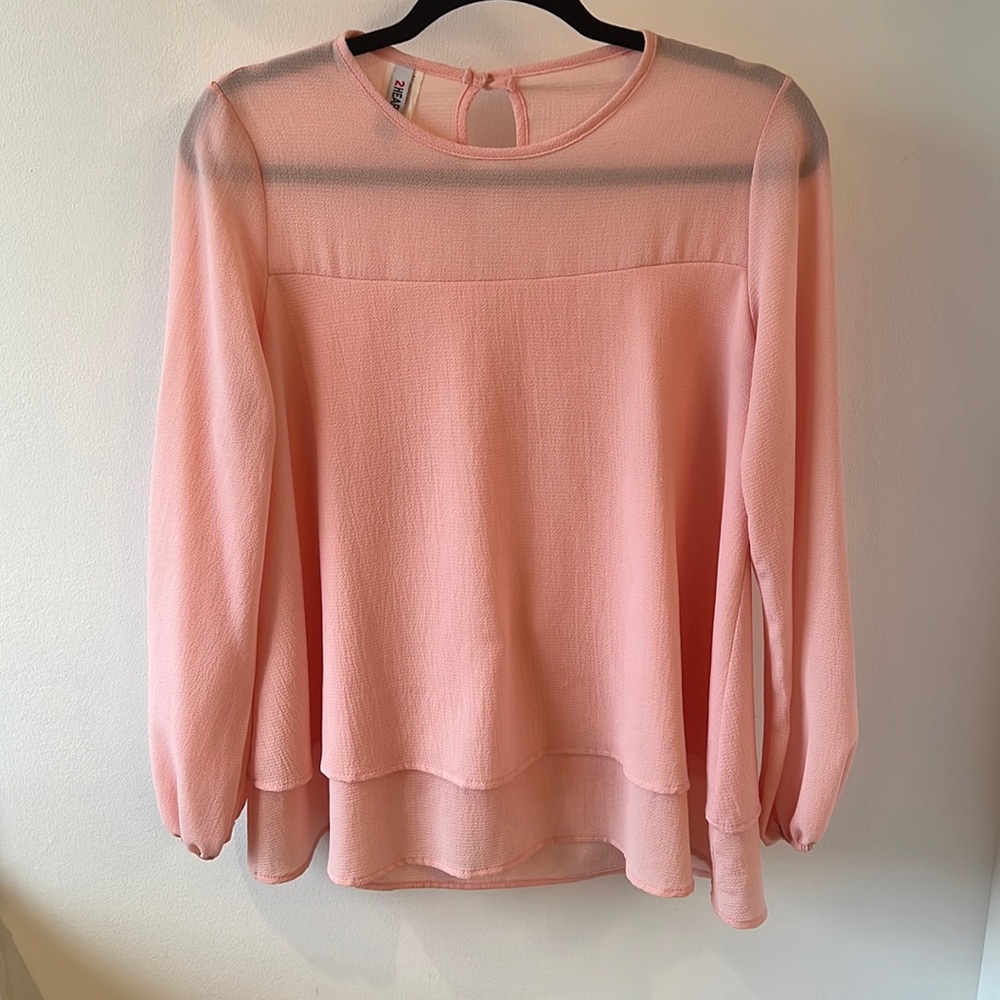 2Hearts Long Sleeve Pink Blouse - Size Small